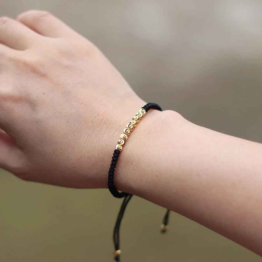 Classic Handmade Beaded Bracelet for Men Women Exquisite Small Gold Beads Adjusted Good Luck Red String Braslet Couple Gifts