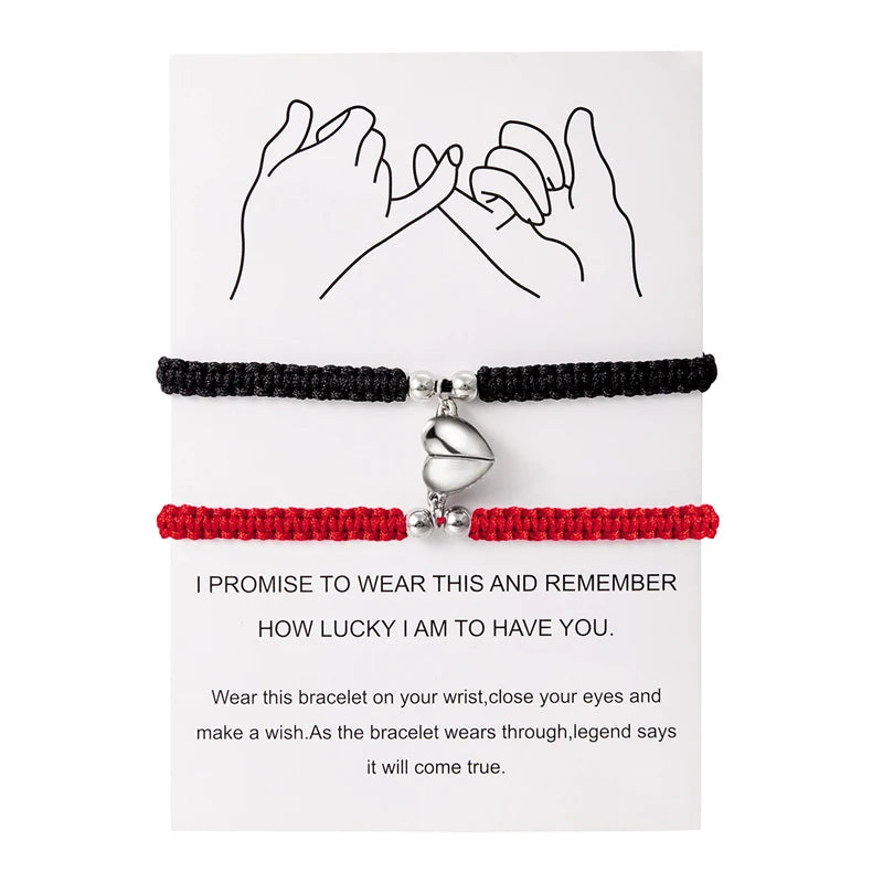 Handmade Heart Magnet Bracelet for Women Men Fashion Adjustable Braided Couple Bracelet Lovers Bestie Friendship Jewelry Sets