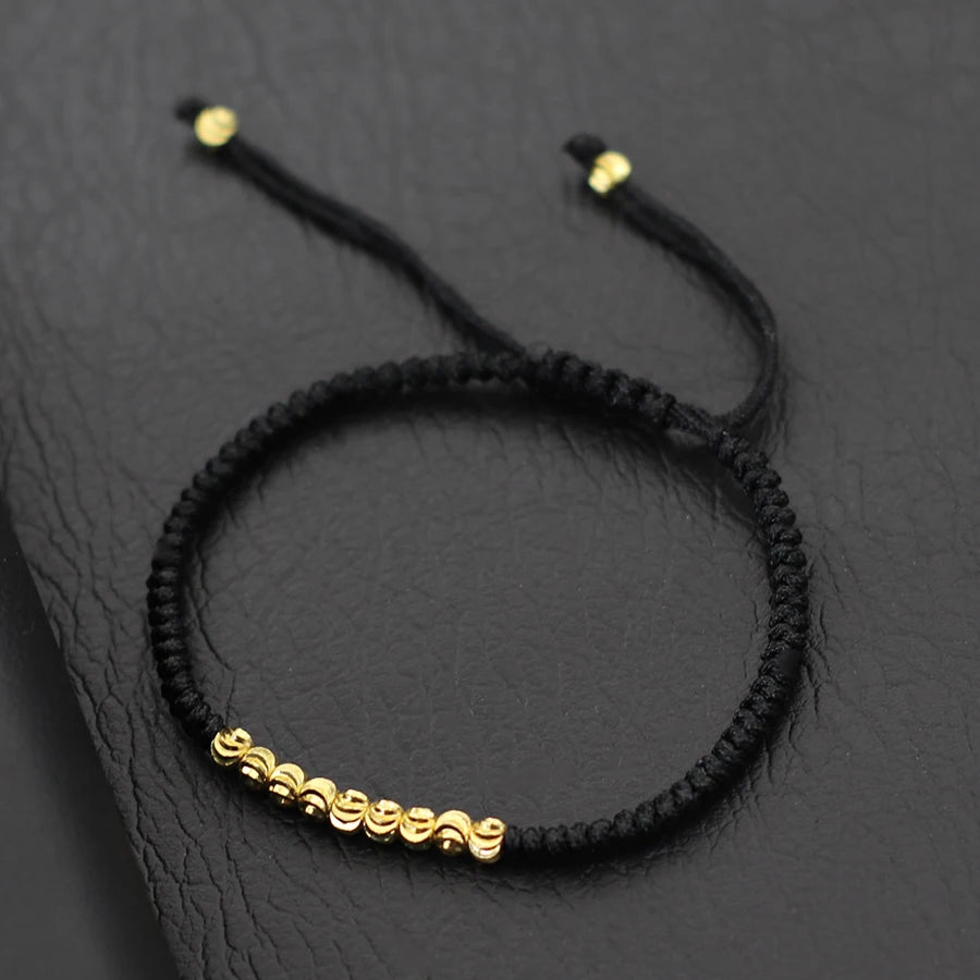 Classic Handmade Beaded Bracelet for Men Women Exquisite Small Gold Beads Adjusted Good Luck Red String Braslet Couple Gifts
