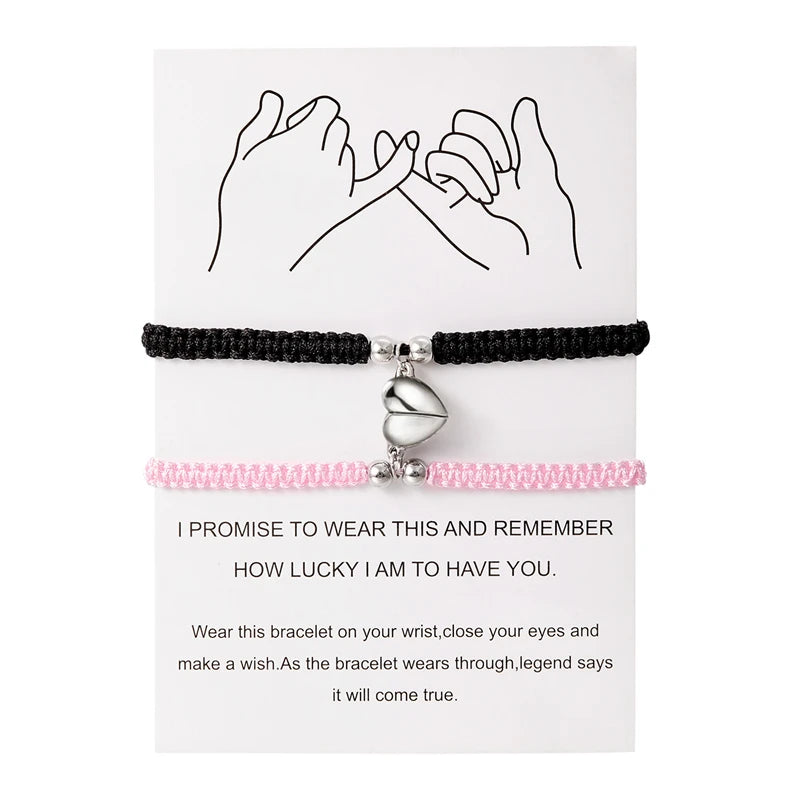 Handmade Heart Magnet Bracelet for Women Men Fashion Adjustable Braided Couple Bracelet Lovers Bestie Friendship Jewelry Sets