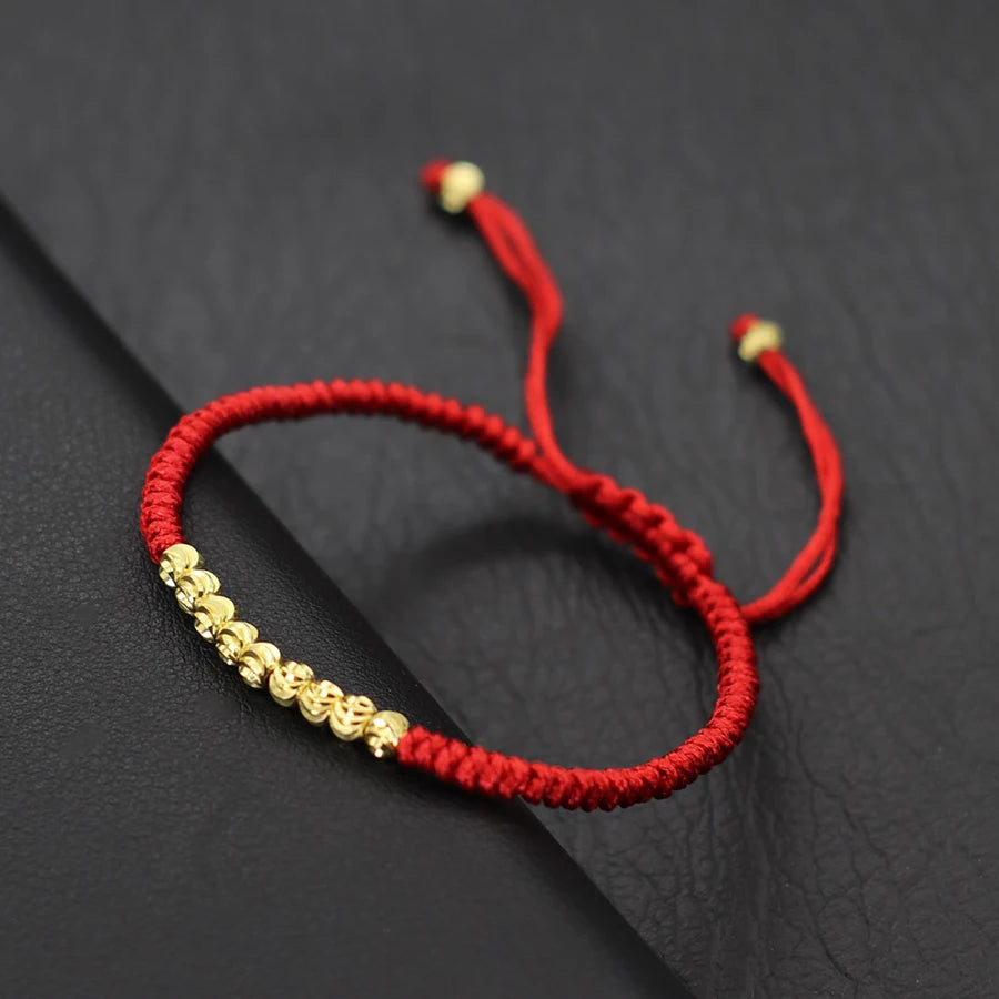 Classic Handmade Beaded Bracelet for Men Women Exquisite Small Gold Beads Adjusted Good Luck Red String Braslet Couple Gifts