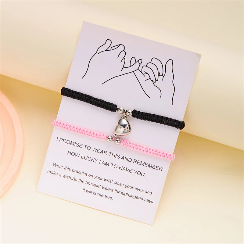 Handmade Heart Magnet Bracelet for Women Men Fashion Adjustable Braided Couple Bracelet Lovers Bestie Friendship Jewelry Sets