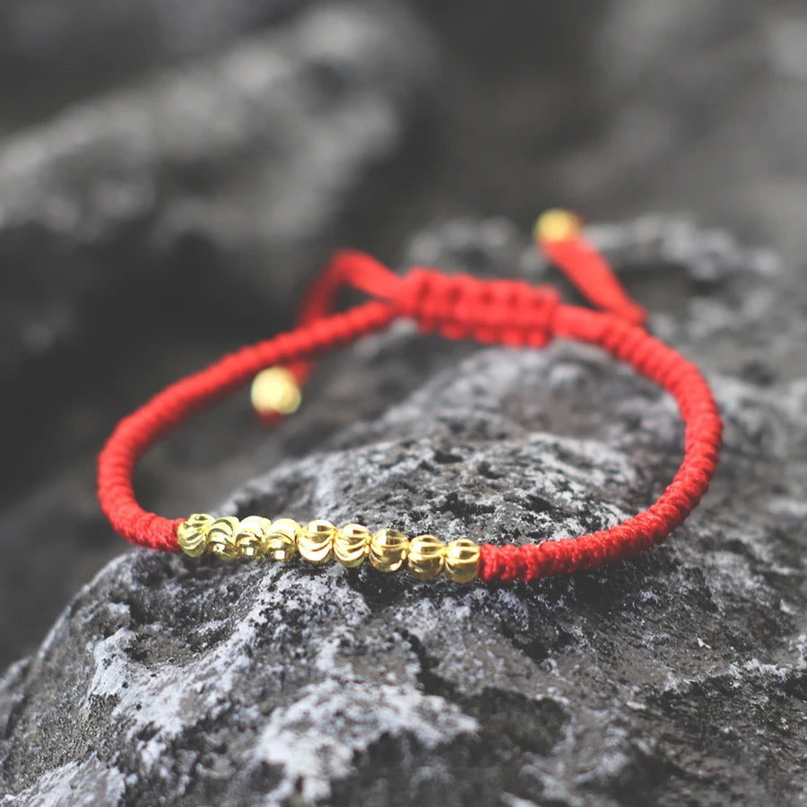 Classic Handmade Beaded Bracelet for Men Women Exquisite Small Gold Beads Adjusted Good Luck Red String Braslet Couple Gifts